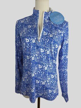 SanSoleil UV 50+ High Performance Cooling Shirt Sz S 1/4 Zip Floral Sun Top NWT